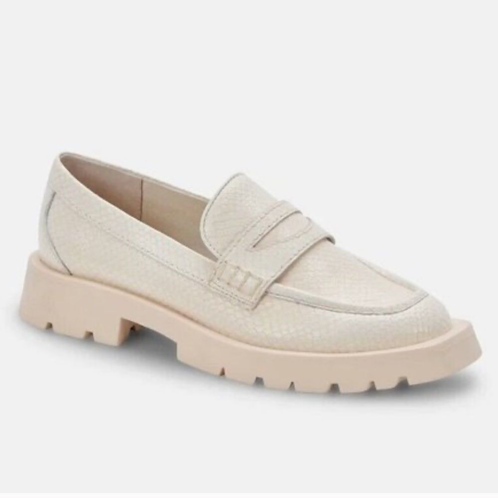 Dolce Vita Elias Flat Embossed Leather Loafer in Ivory. Size 10. New!